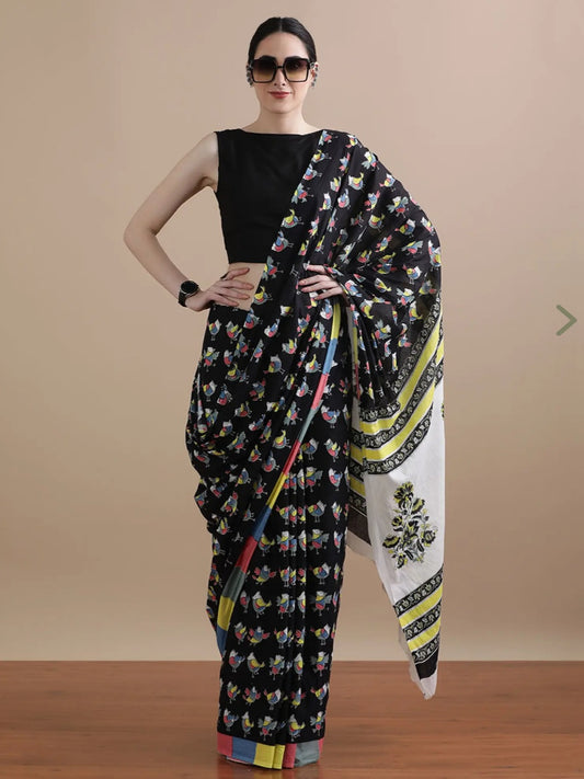 Flock & Fable — Cotton Mulmul Printed Saree