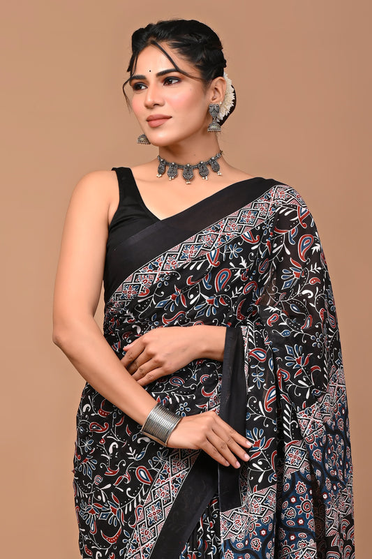 Ajrakhi Cotton Mul Printed Saree