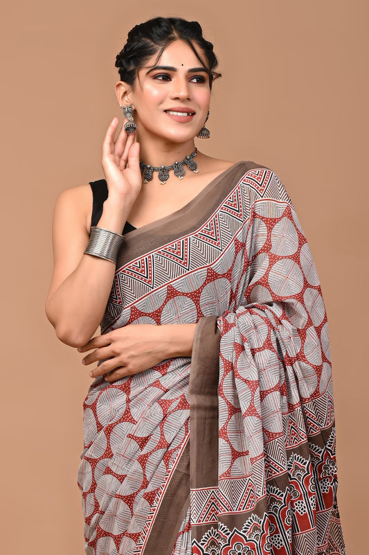 Ajrakhi Cotton Mul Printed Saree