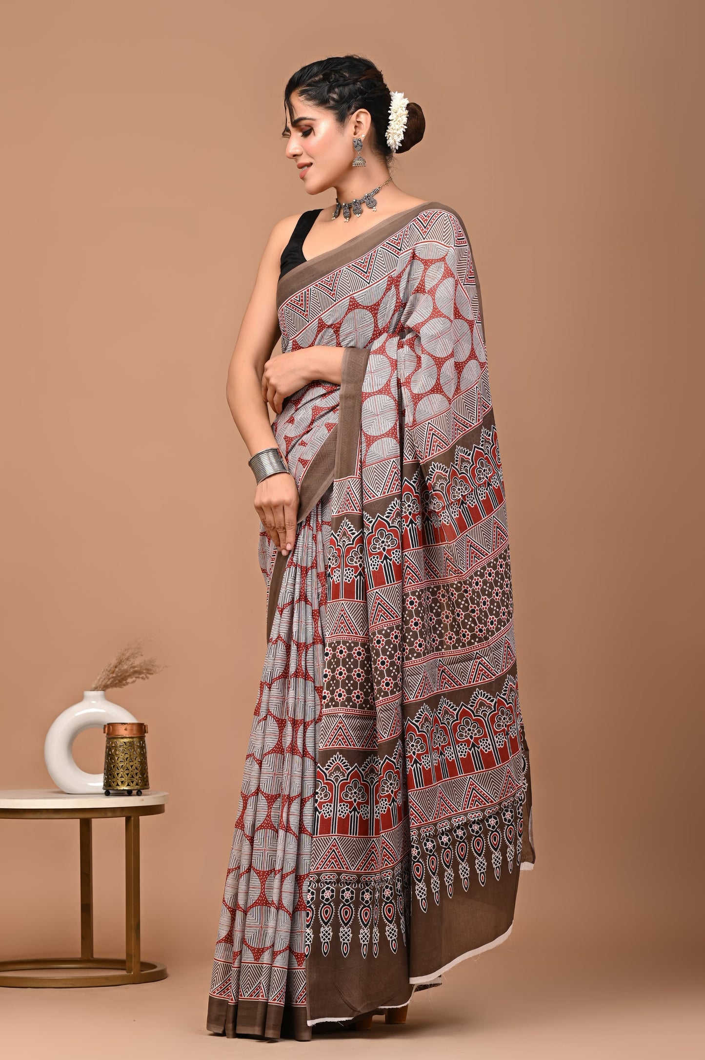 Ajrakhi Cotton Mul Printed Saree