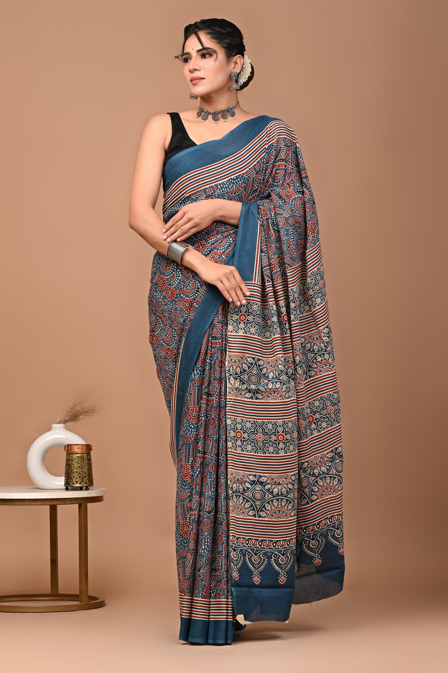 Ajrakhi Cotton Mul Printed Saree