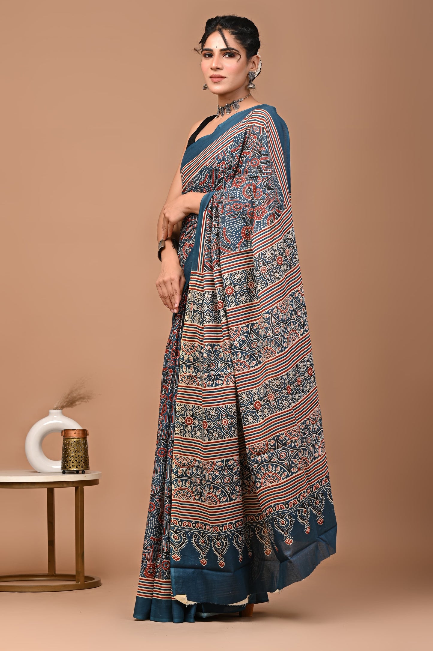 Ajrakhi Cotton Mul Printed Saree