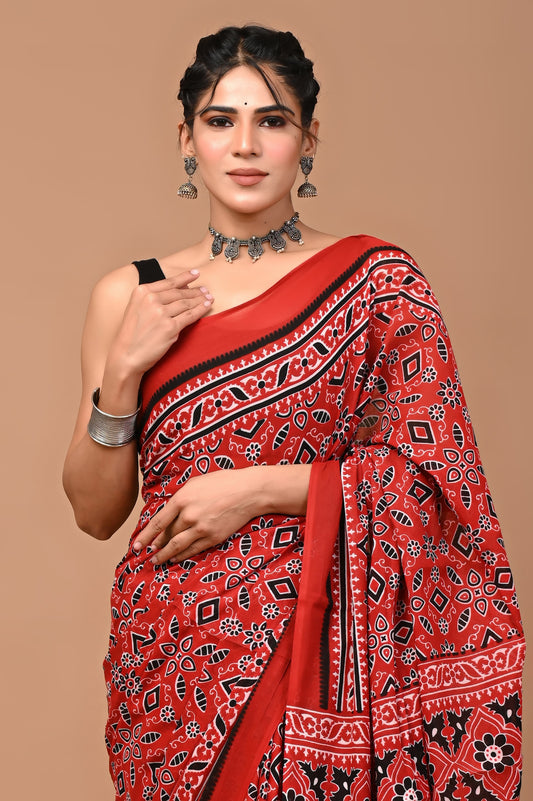 Ajrakhi Cotton Mul Printed Saree