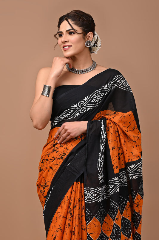 Batiksi Cotton Mul Printed Saree