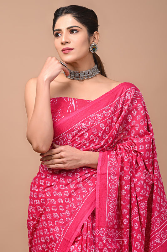 Dabui Printed Cotton Mulmul Saree