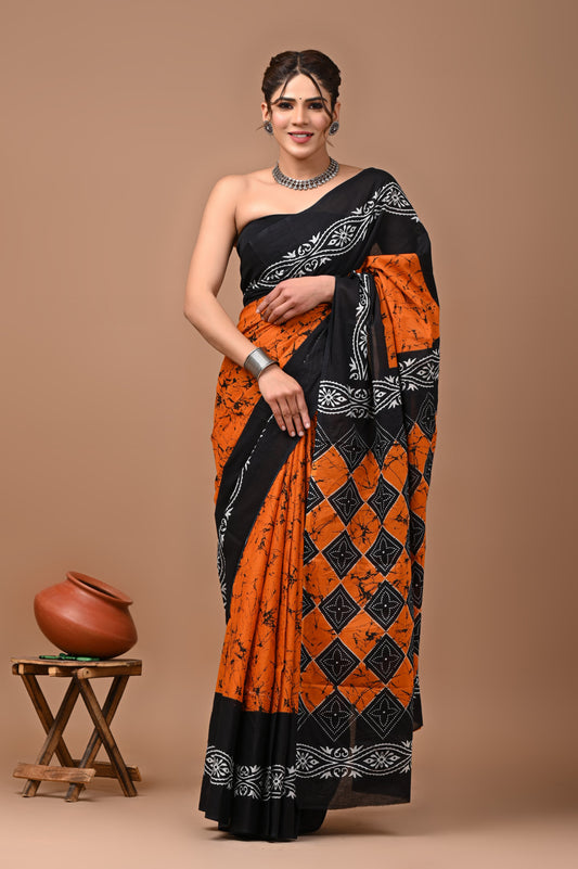 Batiksi Cotton Mul Printed Saree