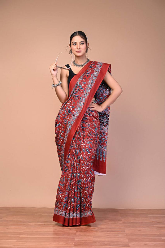 Ajrakhi Cotton Mul Printed Saree
