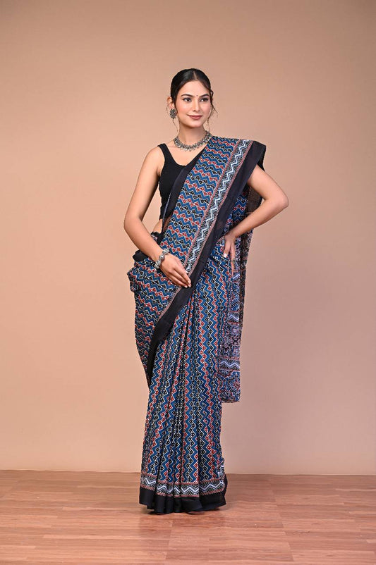 Ajrakhi Cotton Mul Printed Saree