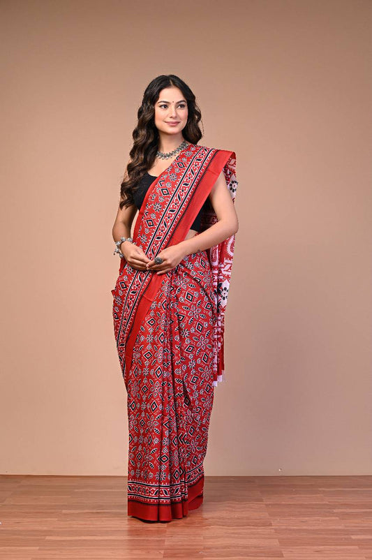 Ajrakhi Cotton Mul Printed Saree