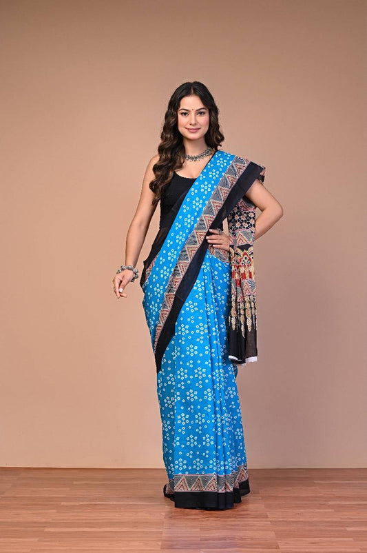 Bandhaniya Cotton Mul Printed Saree